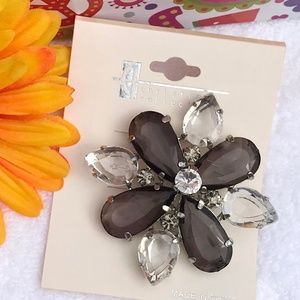 New! Boho Brooch Crystal Silvertone Flower Dressy
